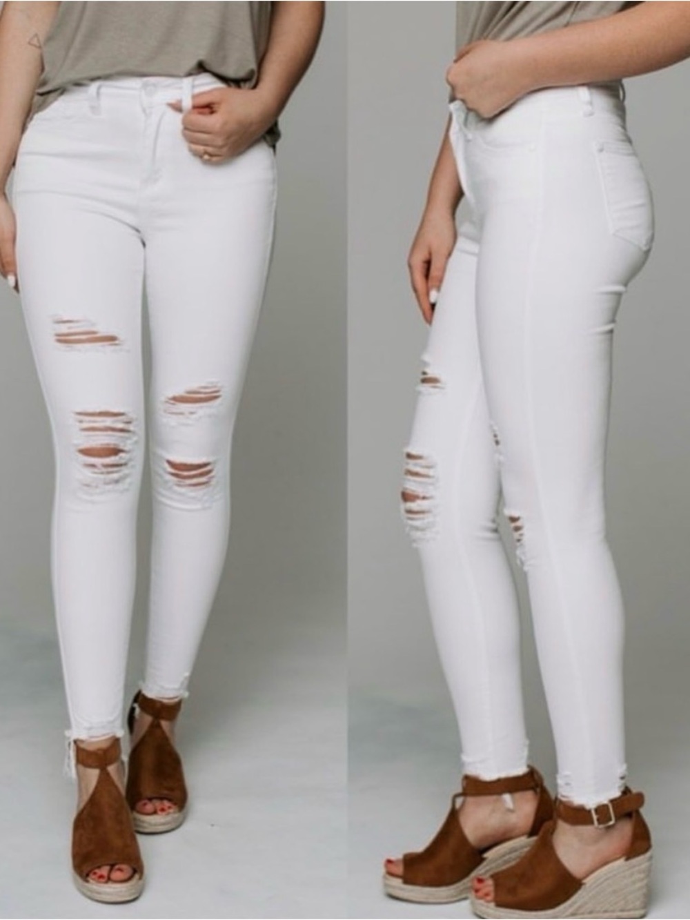 American Eagle White High Waisted Next Level Stretch Distressed Jegging - 18